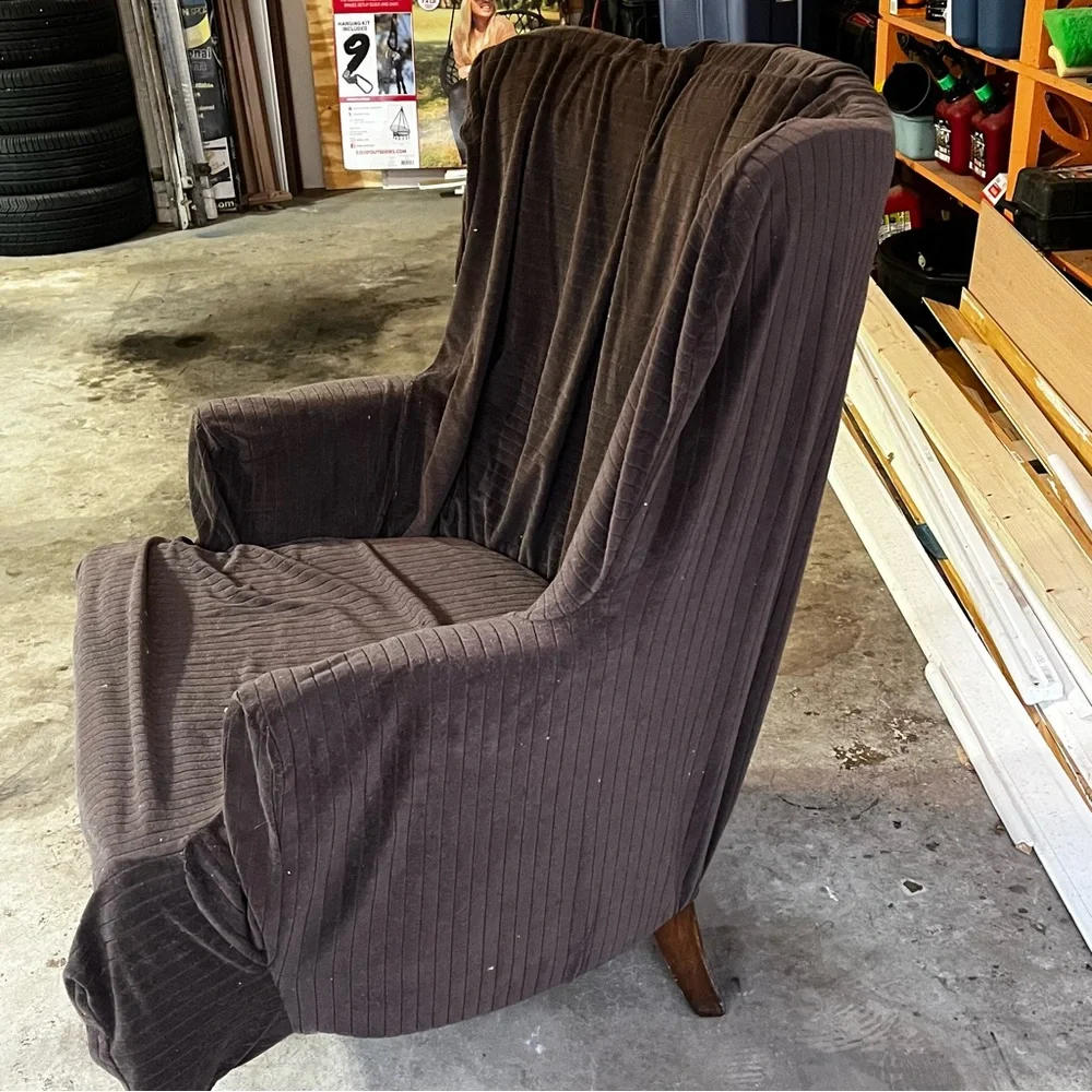 Elegant Brown Wingback Armchair Cover